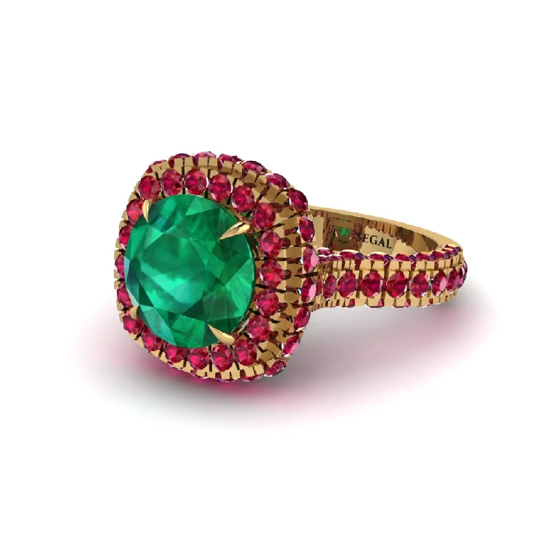 Elegant Custom Rings For Special Occasions-Emerald Pave Double Halo Engagement Ring - Eve No. 49