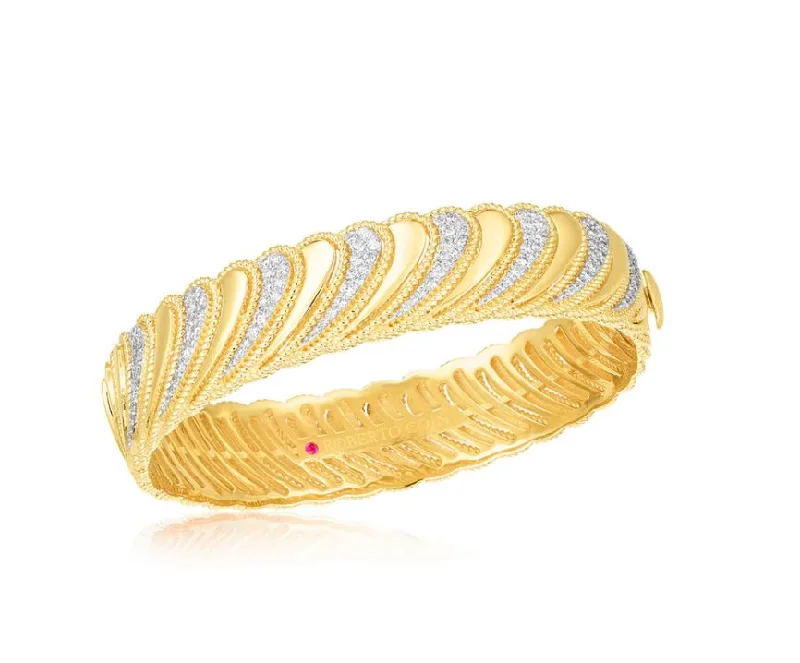 Bangles With Floral Patterns-Byzantine Barocc Diamond Bangle Bracelet in 18K Yellow and White Gold