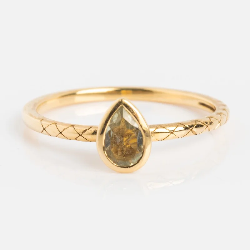 Customizable Couple Rings For Romantic Gifts-Solid Gold Green Amethyst Pear Ring