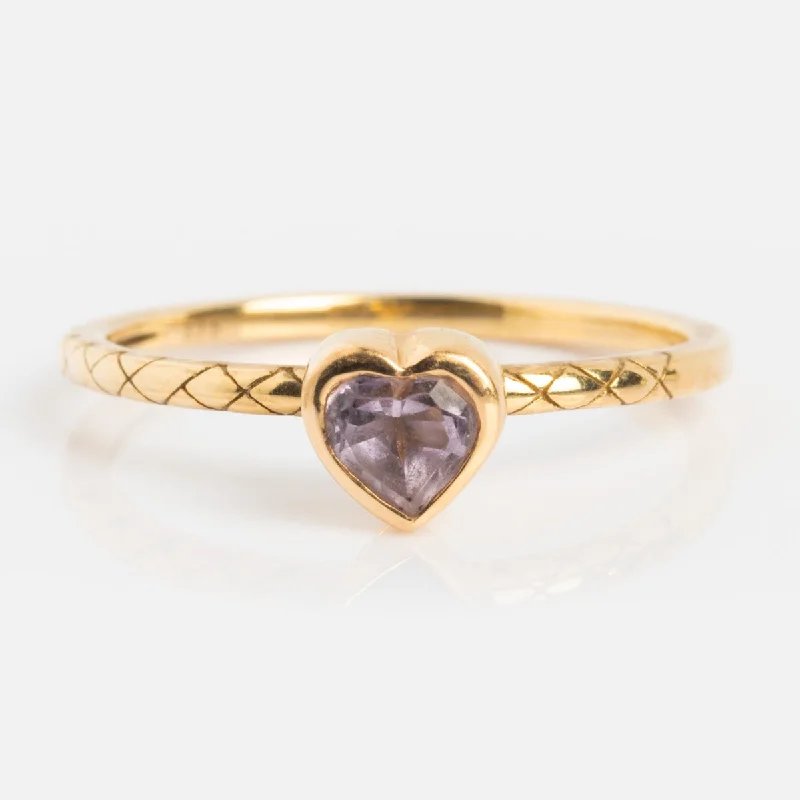 Custom Birthstone Rings For Personalized Jewelry-Solid Gold Pink Amethyst Heart Ring