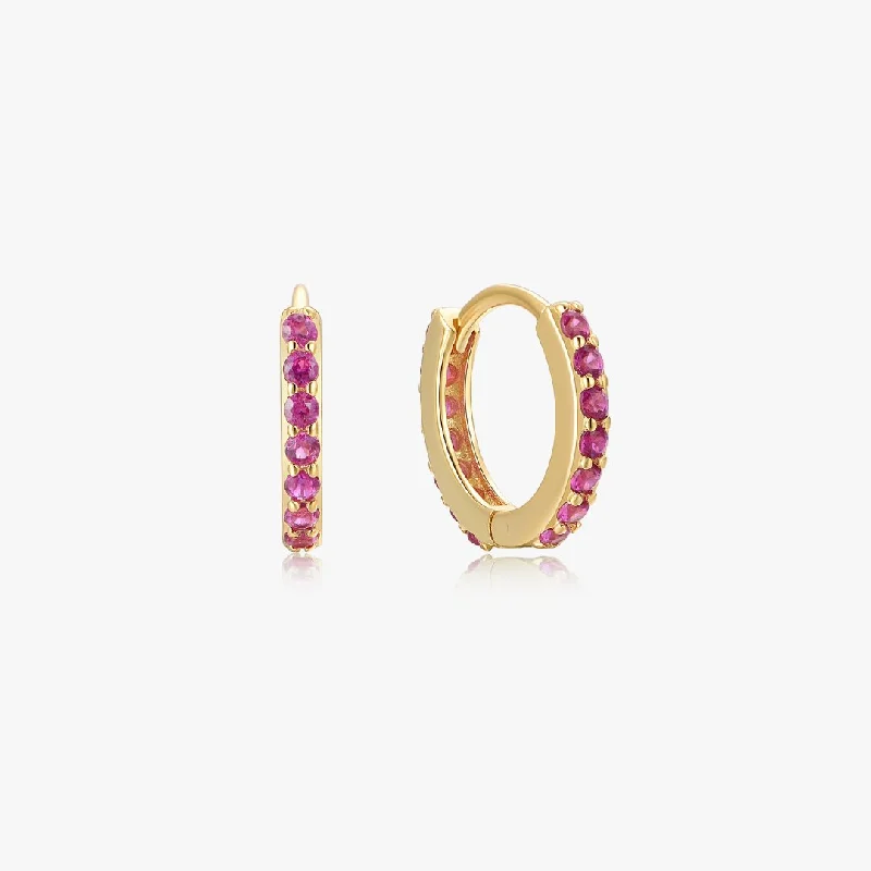 Stunning Gold Earrings For Special Occasions-Fuchsia Gem Huggies in Gold