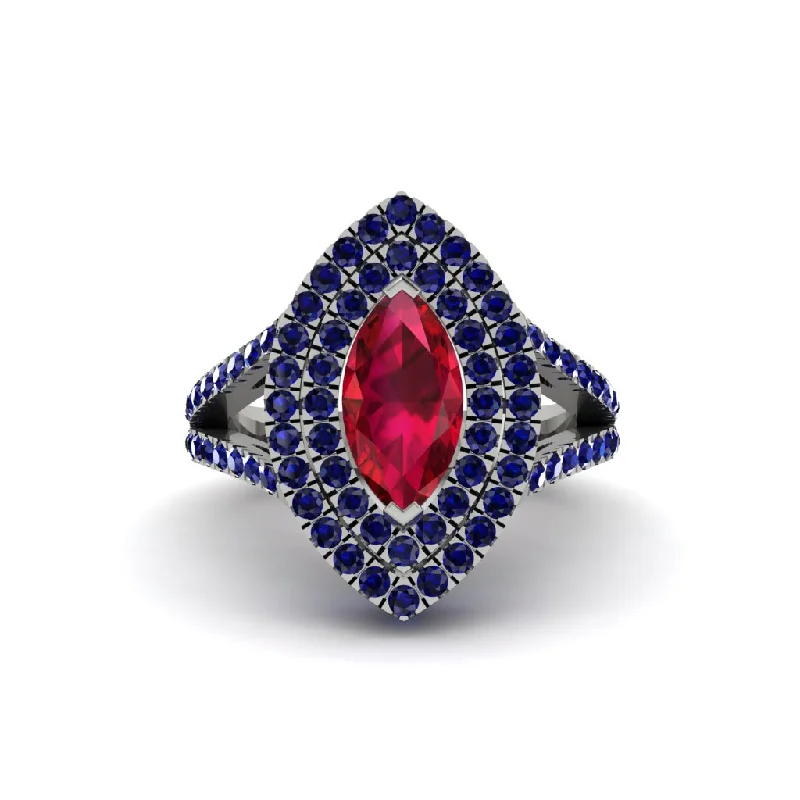 Elegant Sapphire Rings For Engagement-Marquise Ruby Double Halo Engagement Ring - Avah No. 72