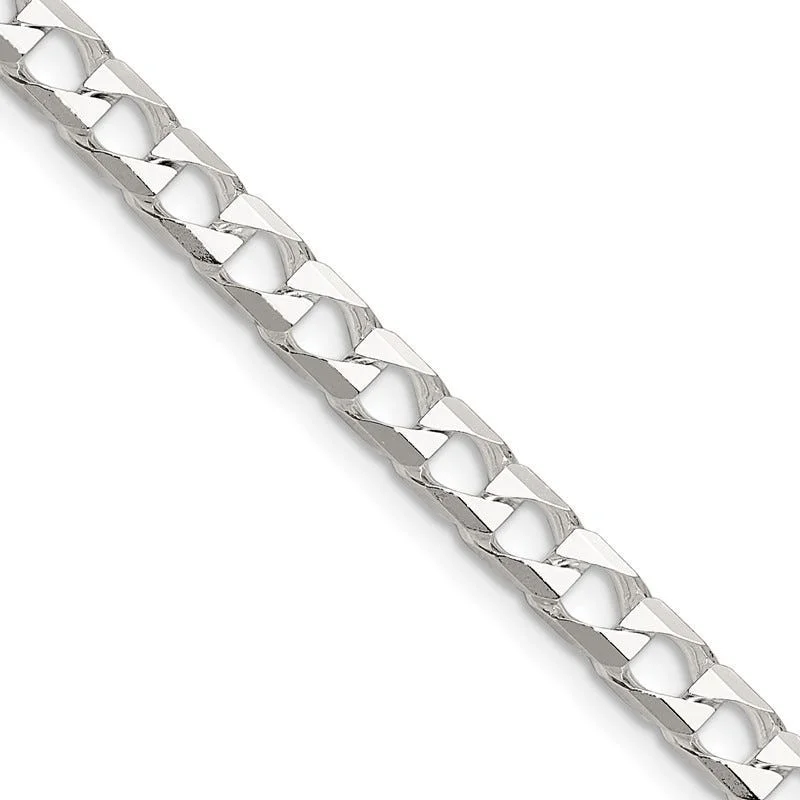 Bold Gemstone Chain Necklaces For Fashion Lovers-Sterling Silver Polished and D/C 5mm Flat Curb Link Chain Necklace