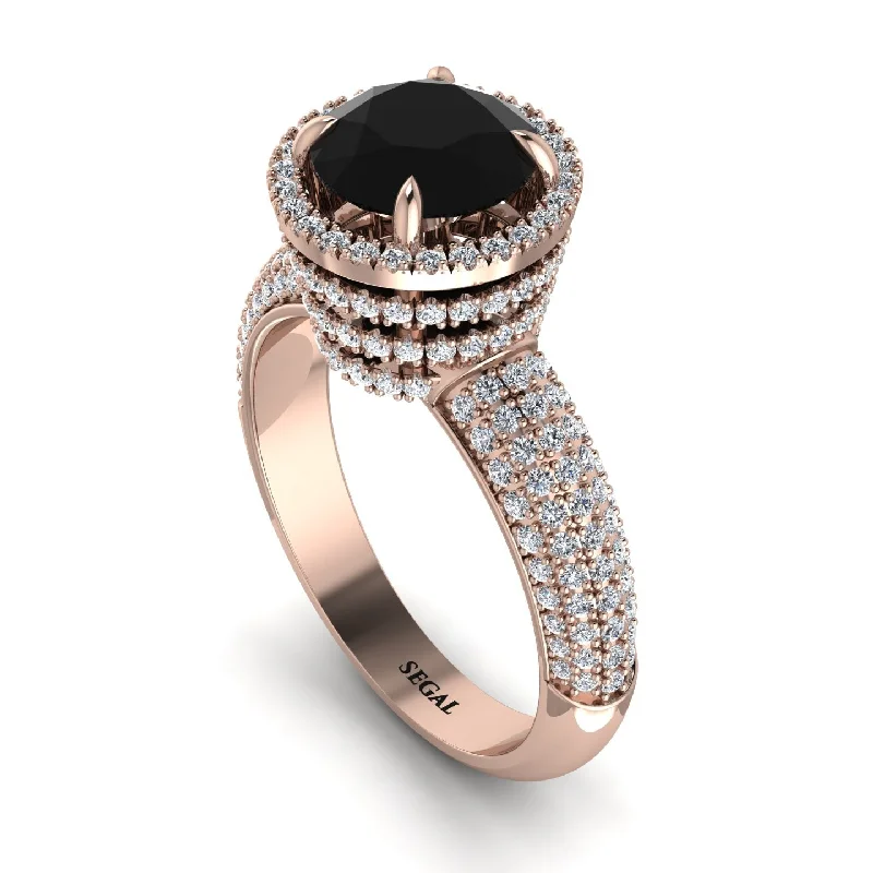 Unique Gemstone Wedding Rings For Brides-Black Diamond Cluster Halo Engagement Ring - Katie No. 8