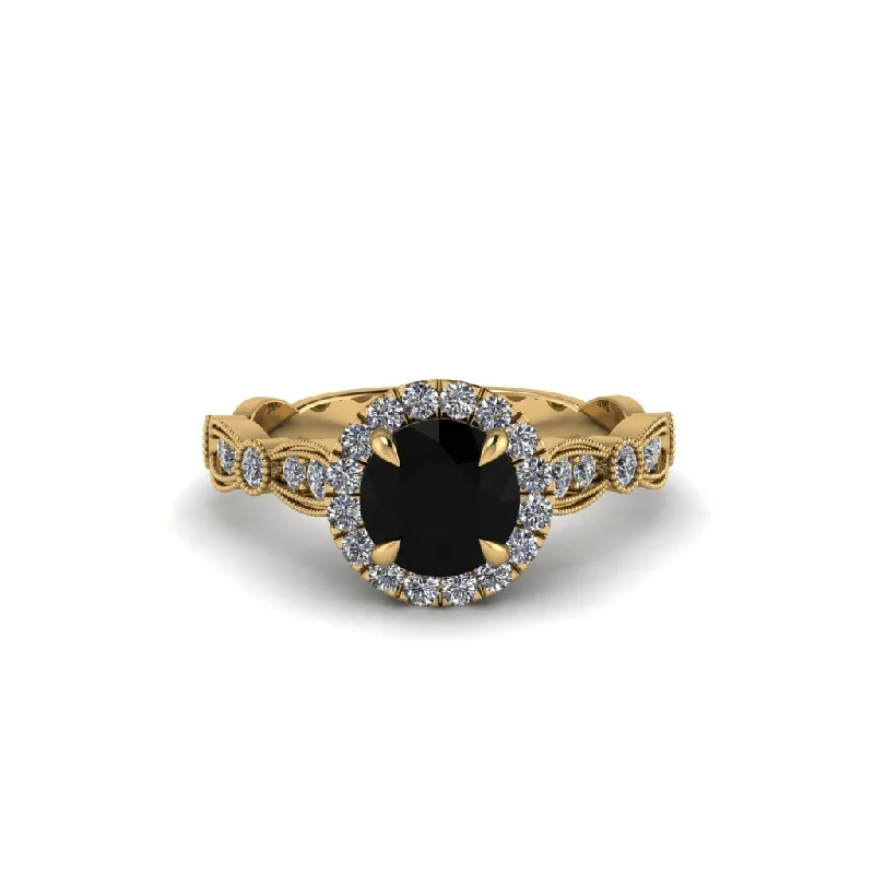 Customizable Gold Rings For Personal Style-Round Cut Black Diamond Radiant Eternity Engagement Ring - Kamryn No. 7