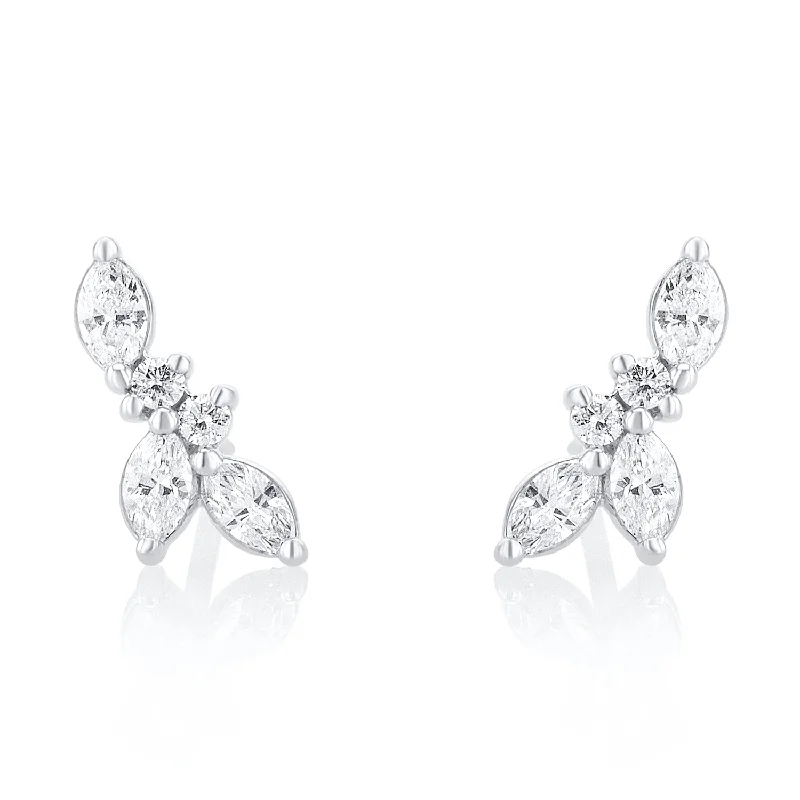 Elegant Dangle Earrings For Elegant Events-0.40 Carat Marquise and Round Natural Diamond Earrings in 14K White Gold