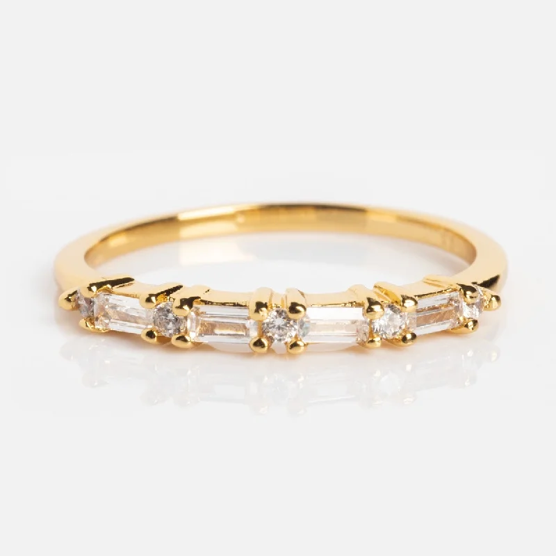 Bold Wedding Bands For Bold Couples-Multi Gem Baguette CZ Stacking Ring