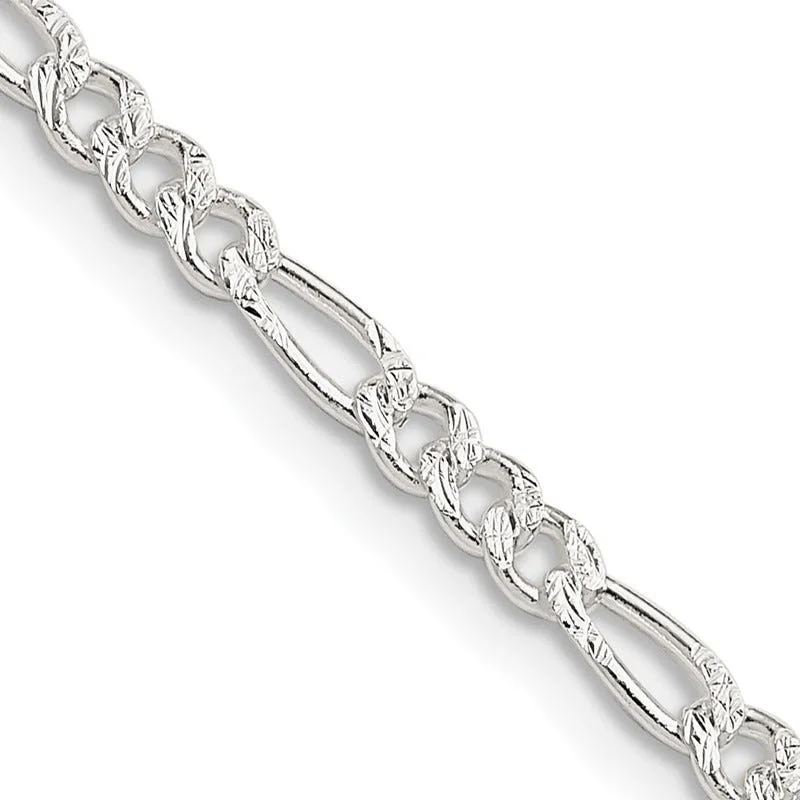 Vintage Bar Necklaces For Retro Fashion-Sterling Silver 3mm Pav Flat Figaro Chain Necklace