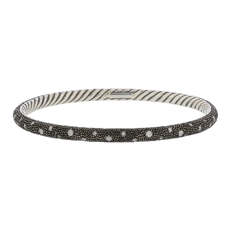 Bangles For New Year Celebrations-D Y Midnight Diamond Bangle Bracelet in Sterling Silver