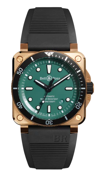 Watches With Sparkling Details-Bell & Ross BR03-92 Diver Black Green Bronze 42mm Automatic Watch