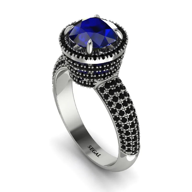 Engagement Rings With Colored Stones-Sapphire Cluster Halo Engagement Ring - Katie No. 45