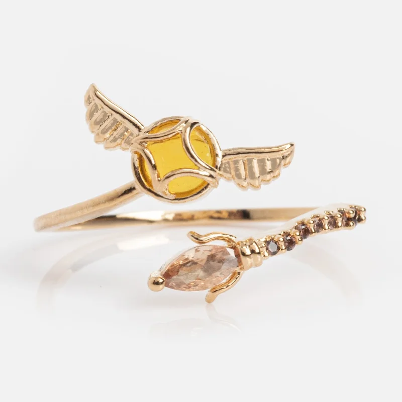 Gold Band Rings For Weddings-Harry Potter Golden Snitch Adjustable Ring