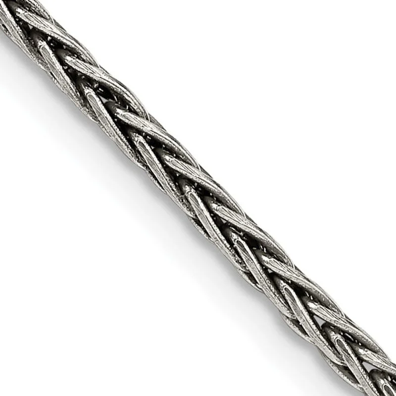 Modern Chain Necklaces For Trendy Style-Sterling Silver Antiqued 2.2mm Solid Square Spiga Chain Necklace