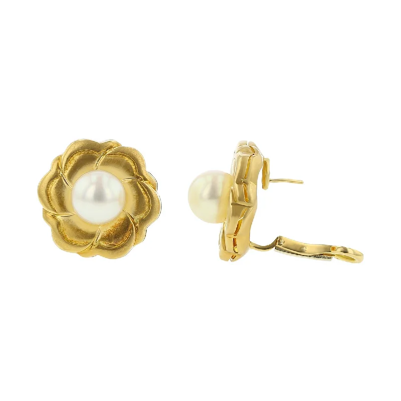 Stylish Resin Earrings For Trendy Looks-18K Yellow Gold Akoya Pearl Flower Earrings