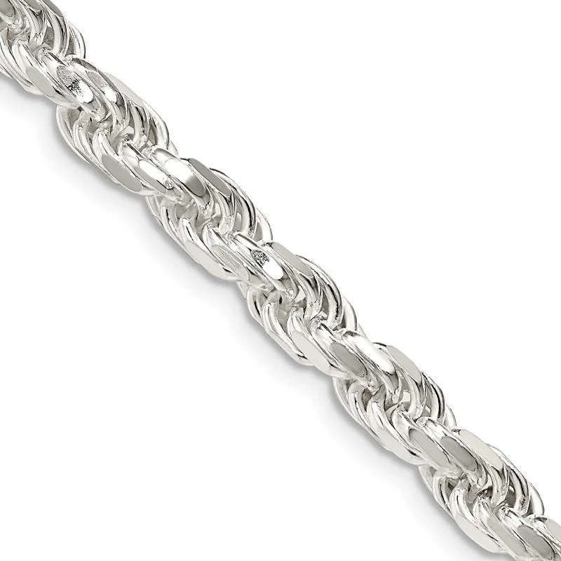 Simple Chain Necklaces For Everyday Wear-Sterling Silver 5.75mm Diamond-cut Rope Chain Necklace