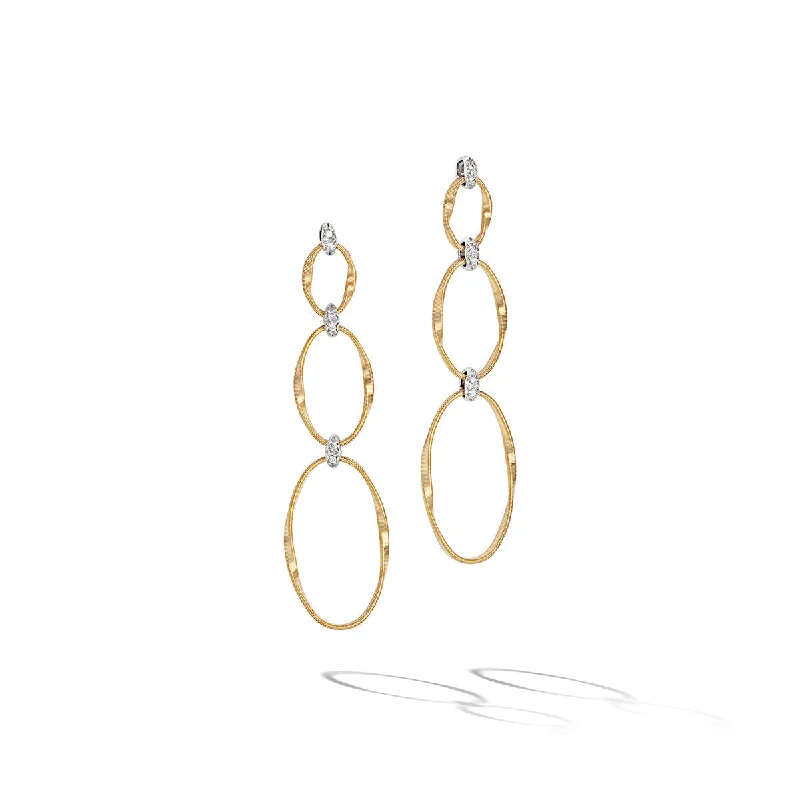 Simple Drop Earrings For Easy Wear-18K Yellow Gold and Diamond Flat Link Triple Drop Earrings