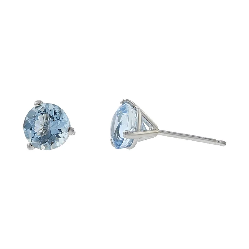 Affordable Earrings For Everyday Use-18K White Gold Aquamarine Stud Earrings