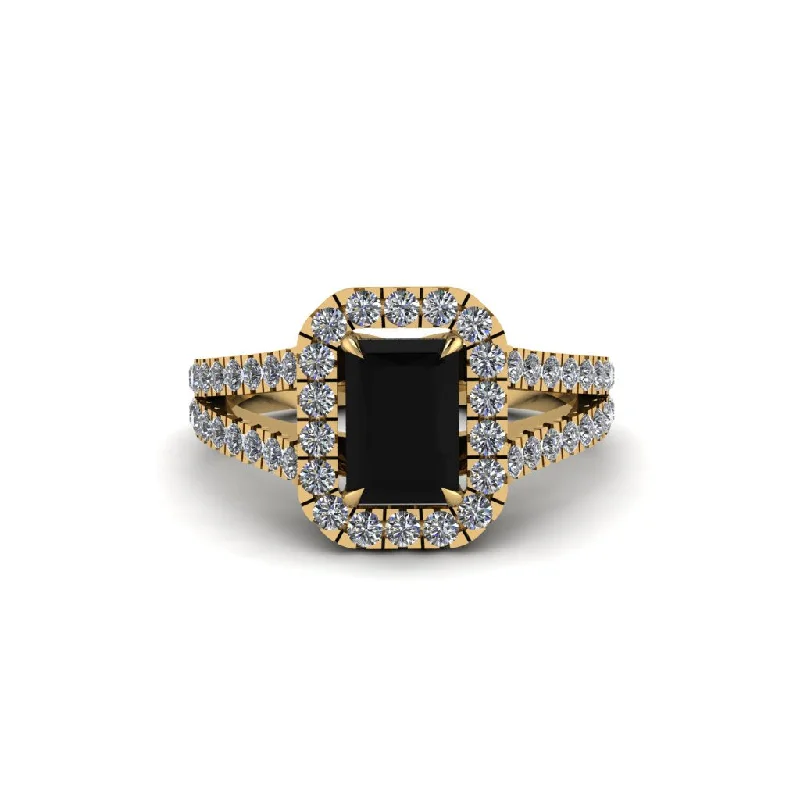 Silver Engagement Rings For Classic Brides-Radiant Cut Black Diamond Halo Split Shank Engagement Ring - Lainey No. 7