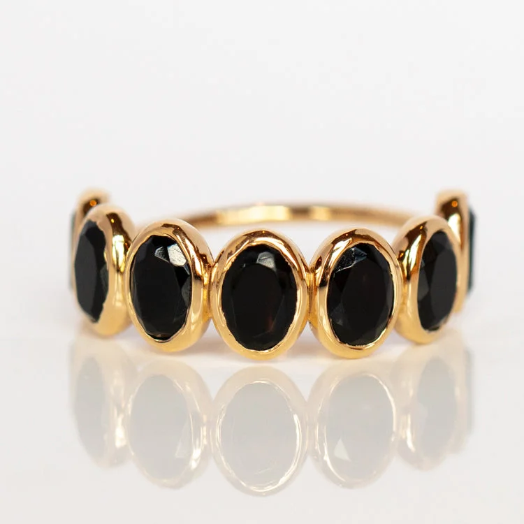 Personalized Gold Wedding Rings For Couples-Violeta Black Onyx Ring