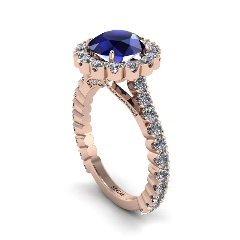 Elegant Gold Wedding Rings For Brides-Round Cut Sapphire Timeless Splendor Engagement Ring - Jazlyn No. 14