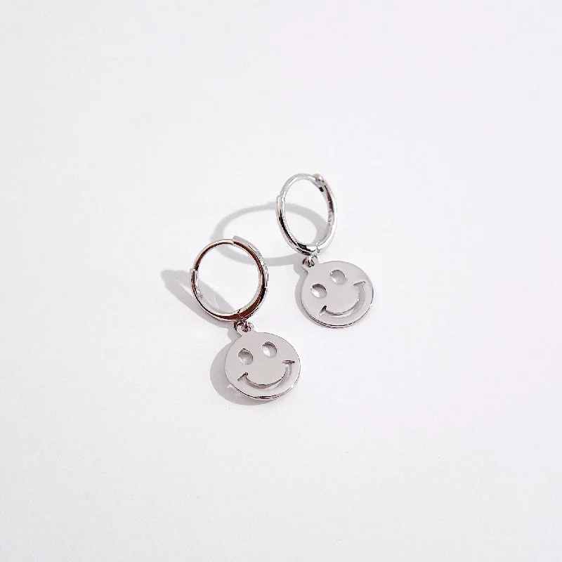 Elegant Earrings For Formal Occasions-All Smiles Huggies in Silver