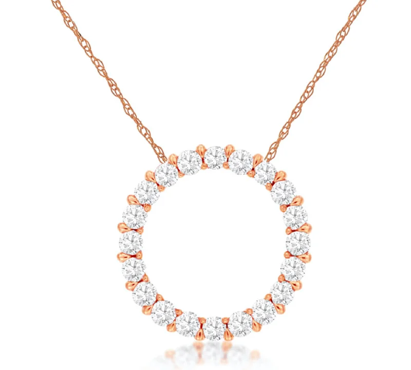 Trendy Rope Necklaces For Casual Fashion-Rose Gold Diamond Circle Pendant (0.25 carat stones)