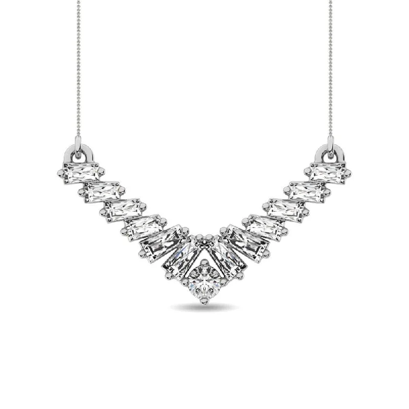 Gorgeous Crystal Chain Necklaces For Elegant Looks-Diamond 1/5 Ct.Tw. Round and Baguette Fashion Necklace in 10K White Gold