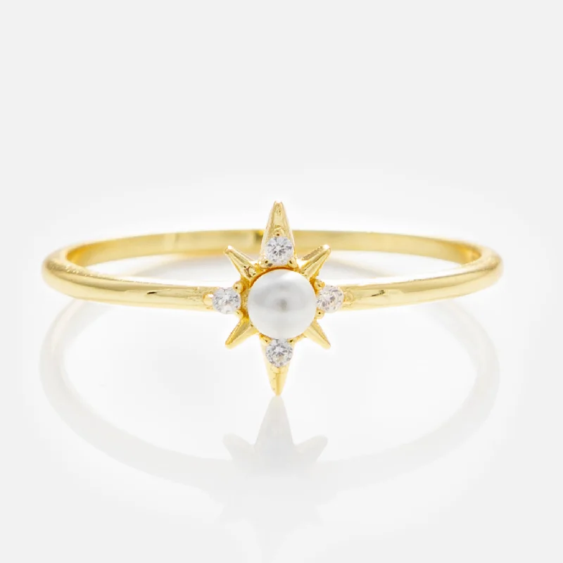 Gold Engagement Rings For Classic Brides-Celestina Pearl Ring