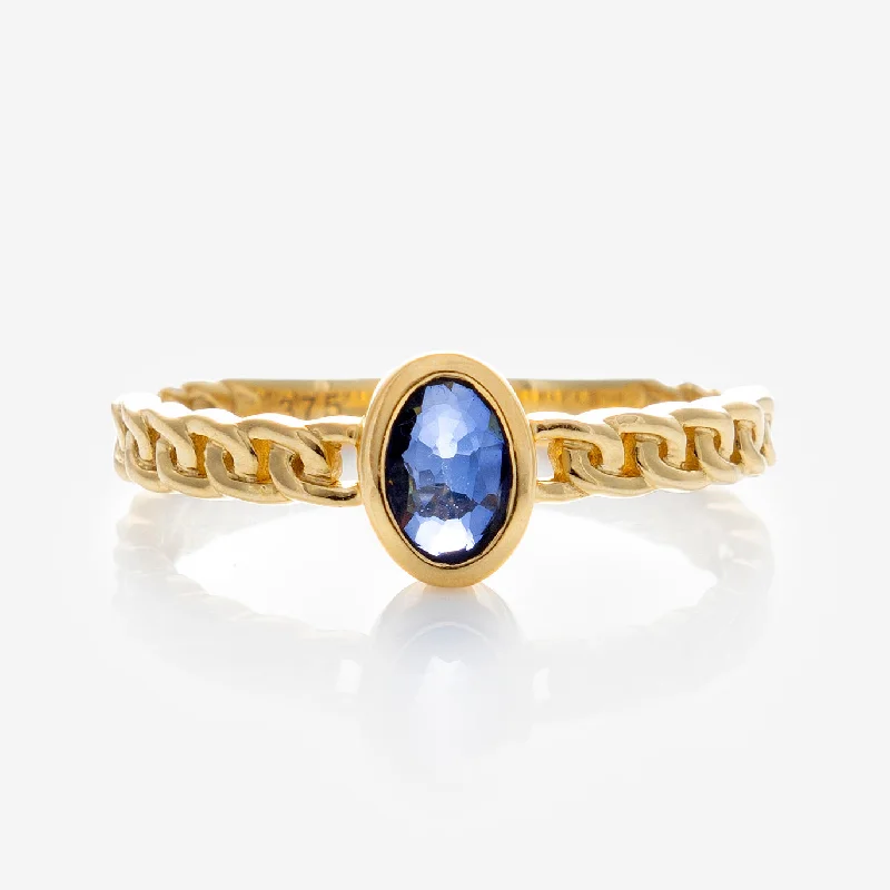 Elegant Amethyst Rings For Wedding Jewelry-Solid Gold Blue Sapphire Chain Link Ring