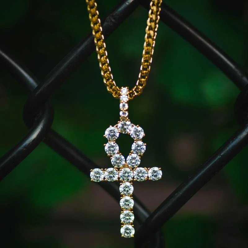 Trendy Pendant Necklaces For Casual Days-Diamond Ankh Necklace