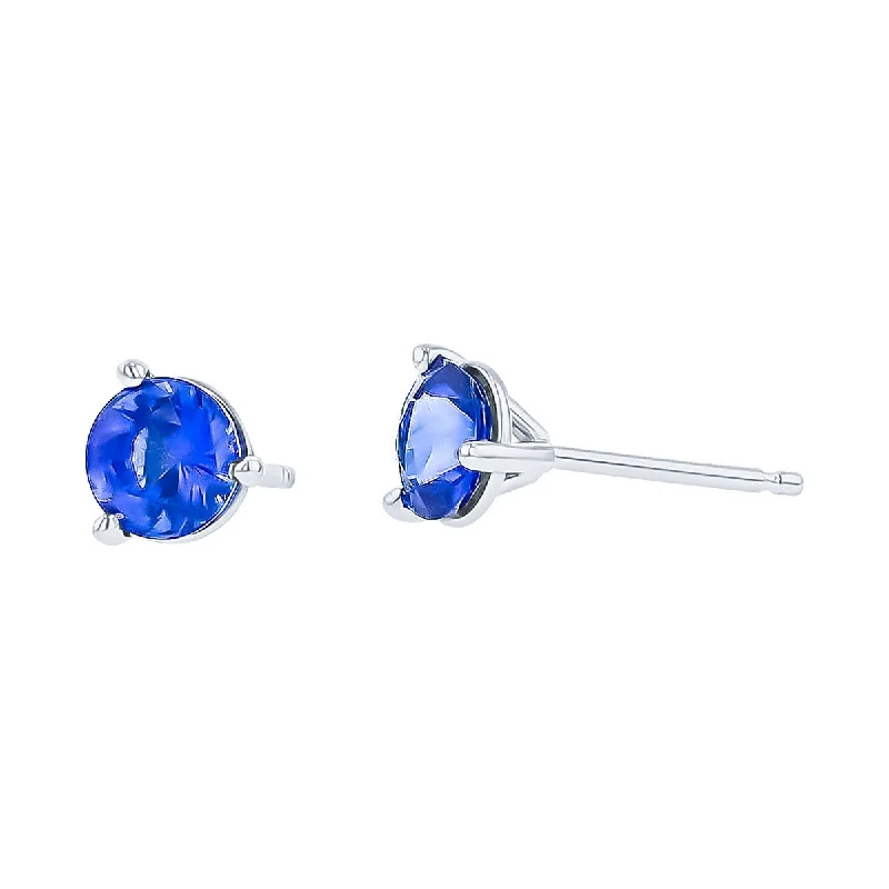 Unique Beaded Earrings For Playful Fashion-18K White Gold Sapphire Stud Earrings