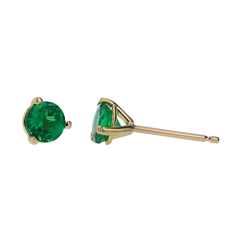 Beautiful Handmade Earrings For Gifts-18K Yellow Gold Colombian Emerald Stud Earrings