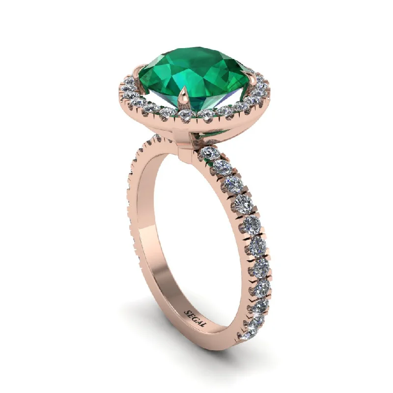 Custom Diamond Wedding Rings For Brides-Round Cut Emerald Halo Engagement Ring - Charleigh No. 5