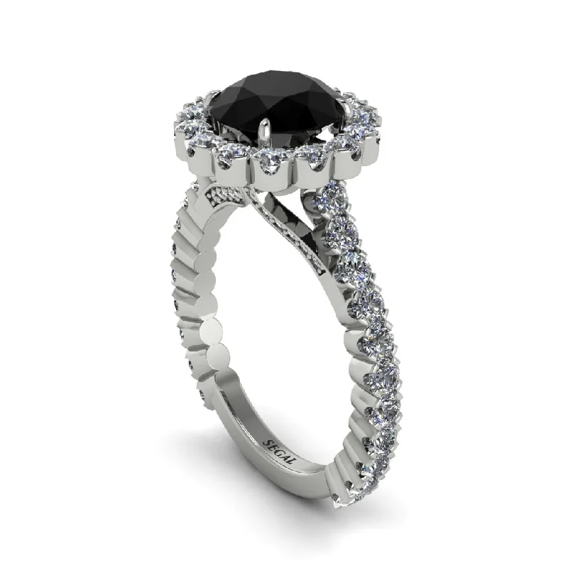 Personalized Cocktail Rings For Special Occasions-Round Cut Black Diamond Timeless Splendor Engagement Ring - Jazlyn No. 9