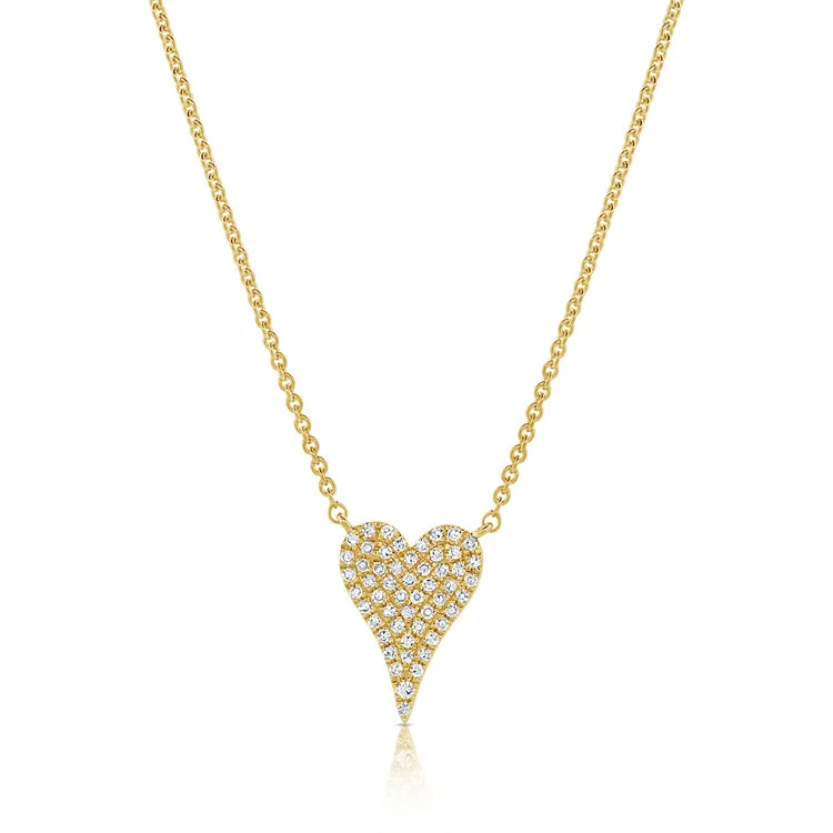 Layered Pearl Chain Necklaces For Bridal Look-14K Gold Heart Necklace with Diamonds