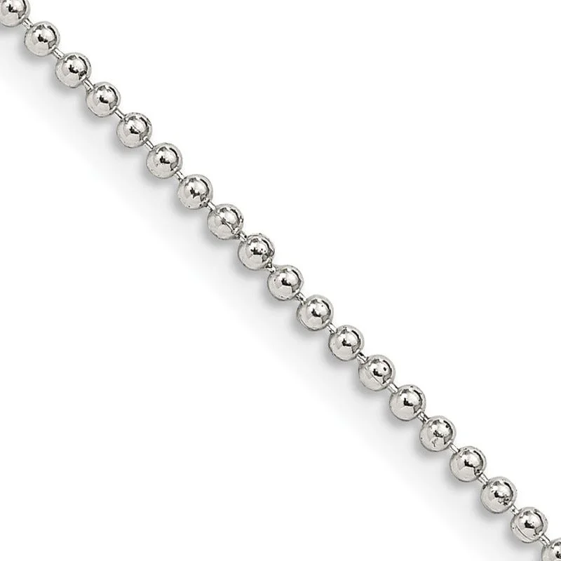 Silver Long Necklaces For Chic Style-Sterling Silver 1.5mm Beaded Chain Necklace w/2in ext.