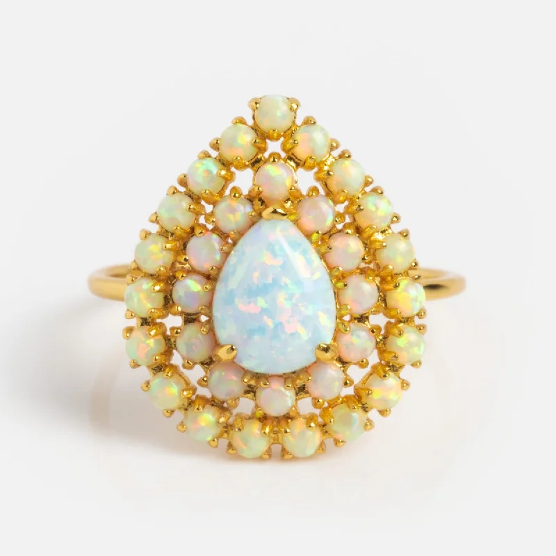 Elegant Diamond Rings For Weddings-Opal Halo Ring