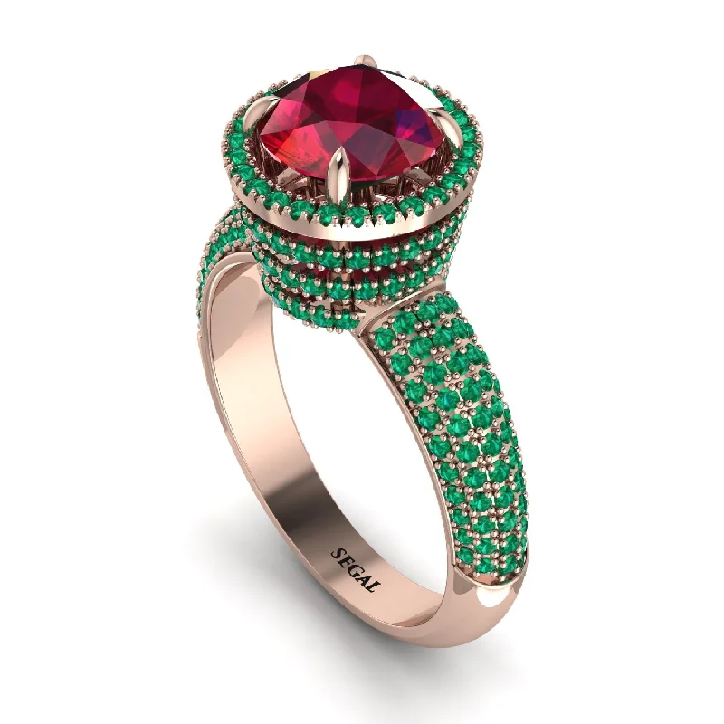 Unique Men’s Wedding Rings For Special Occasions-Ruby Cluster Halo Engagement Ring - Katie No. 26