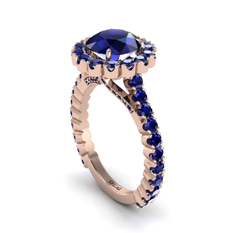 Statement Gemstone Rings For Bold Fashion-Round Cut Sapphire Timeless Splendor Engagement Ring - Jazlyn No. 74