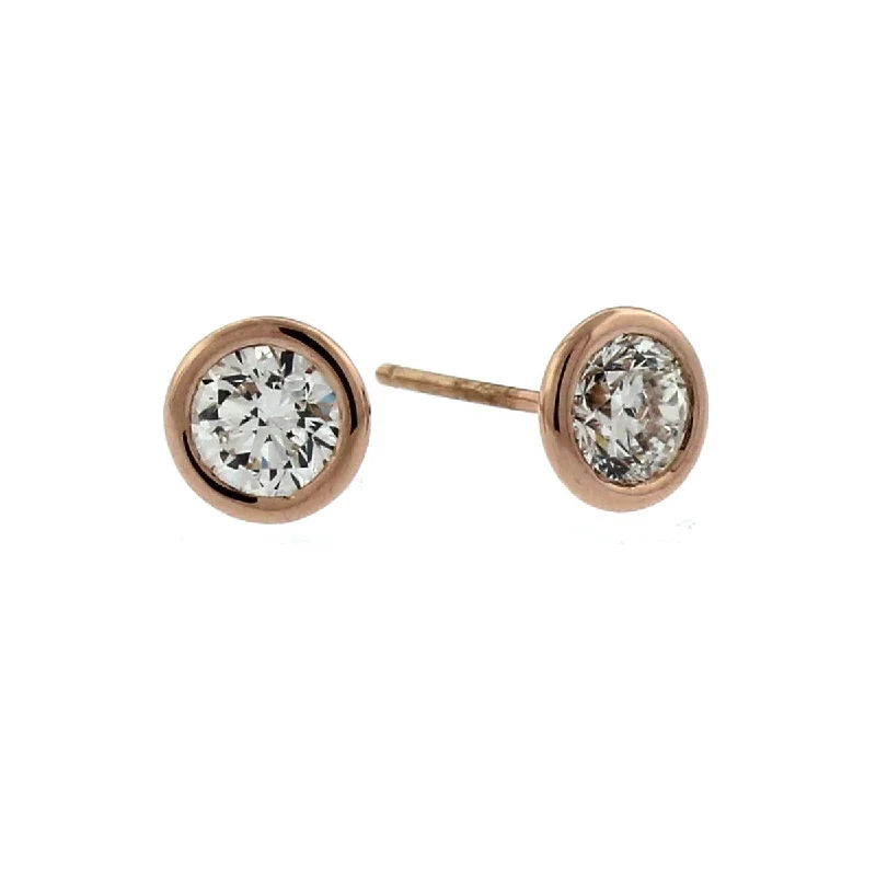 Gold Dangle Earrings For Party Wear-18K Rose Gold Diamond Bezel-Set Stud Earrings