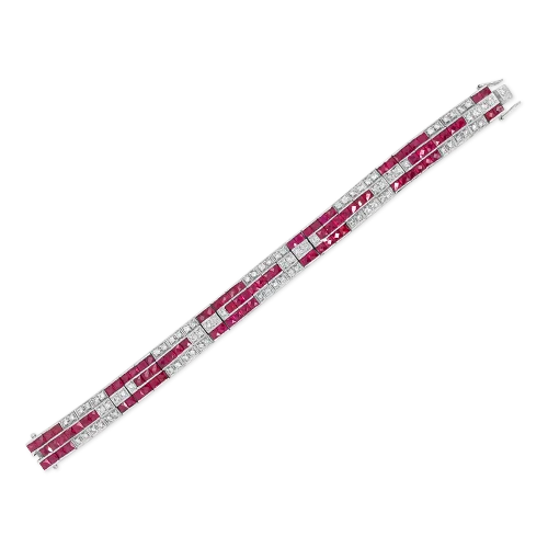 Bracelets For Eco-friendly Jewelry Lovers-Ruby & Diamond Estate Bracelet