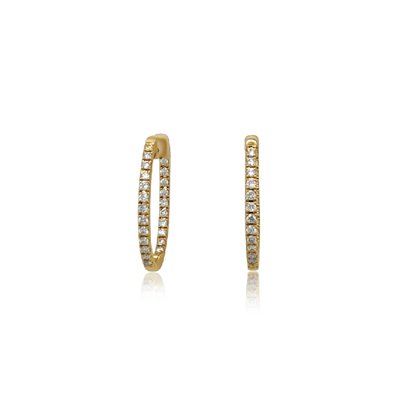 Luxury Gold Earrings For Weddings-0.51 Carat Oval Shaped Natural Diamond Hoop Earrings in 14K Yellow Gold