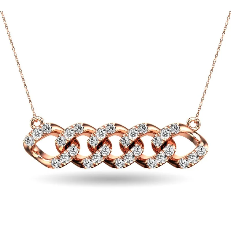 Sparkling Gemstone Necklaces For Evening Wear-14K Rose Gold 1/4 Ct.Tw. Diamond Curb Chain Pattern Necklace