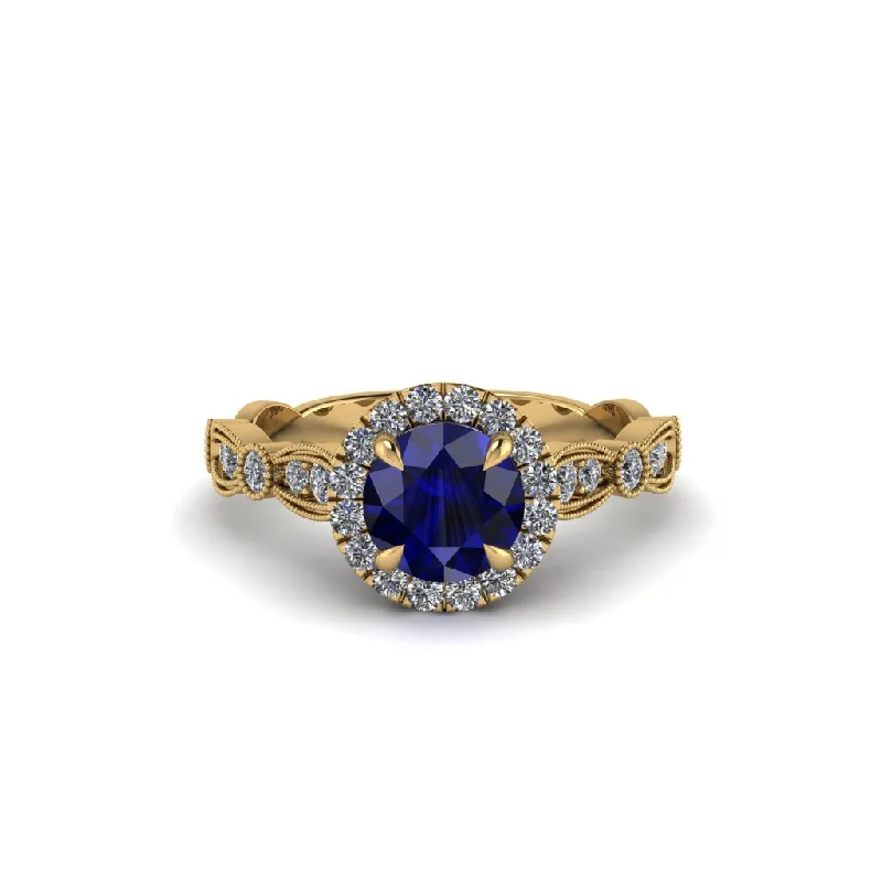 Fashionable Stackable Silver Rings For Trendy Looks-Round Cut Sapphire Radiant Eternity Engagement Ring - Kamryn No. 13