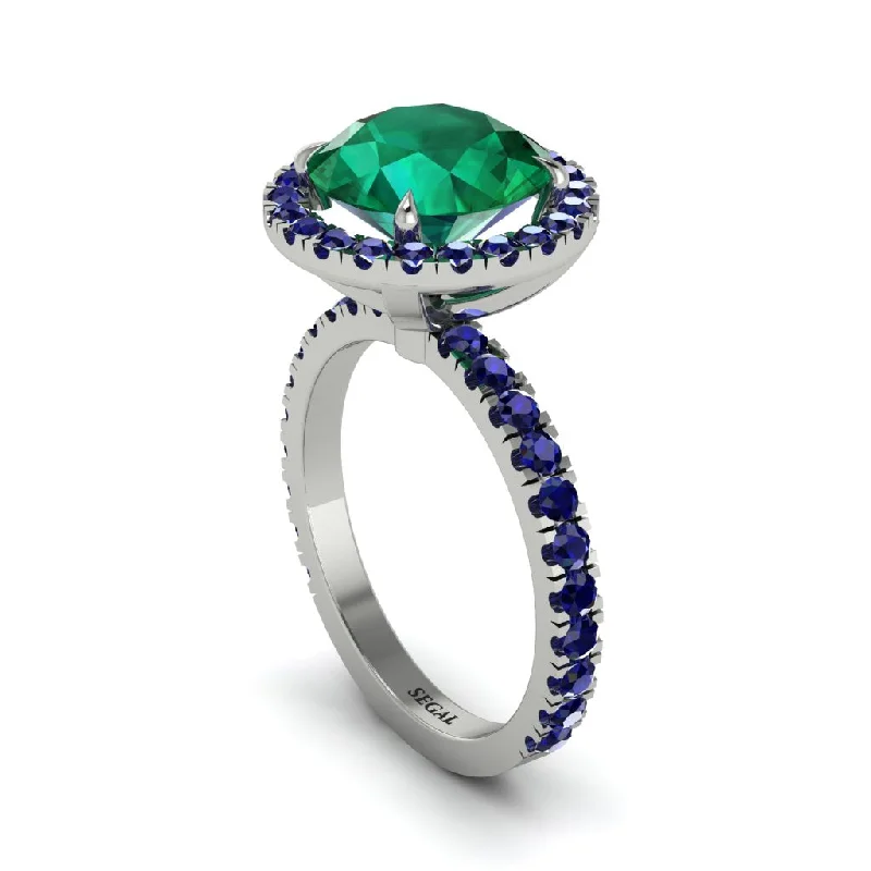 Large Statement Rings For Bold Fashion-Round Cut Emerald Halo Engagement Ring - Charleigh No. 66