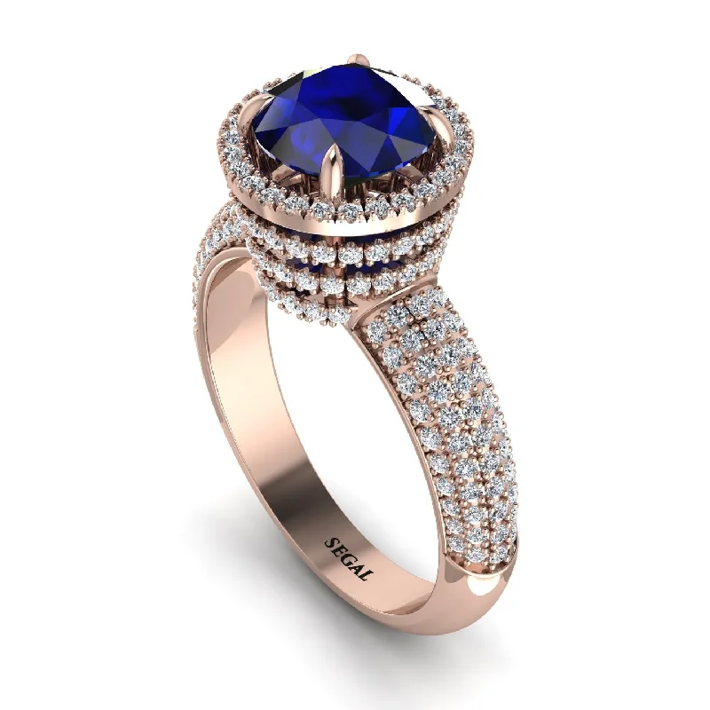 Beautiful Custom Rings For Engagement-Sapphire Cluster Halo Engagement Ring - Katie No. 14