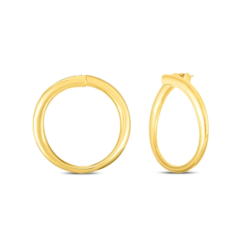 Stunning Gemstone Earrings For Special Days-18K Y Contoured 40mm Round Hoop Earrings