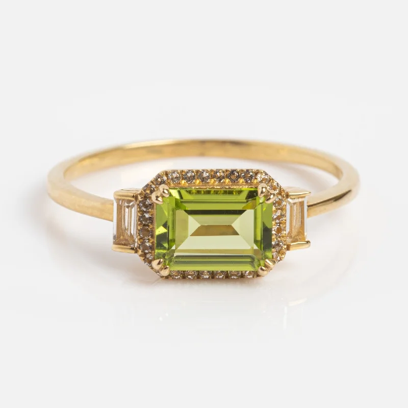 Bold Statement Rings For Fashionistas-Solid Gold Vintage Inspired East West Peridot Ring