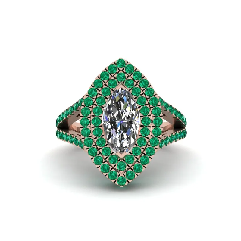 Bold Statement Rings For Fashionistas-Marquise Diamond Double Halo Engagement Ring - Avah No. 17