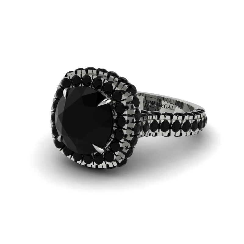 Simple Titanium Rings For Everyday Wear-Black Diamond Pave Double Halo Engagement Ring - Eve No. 39